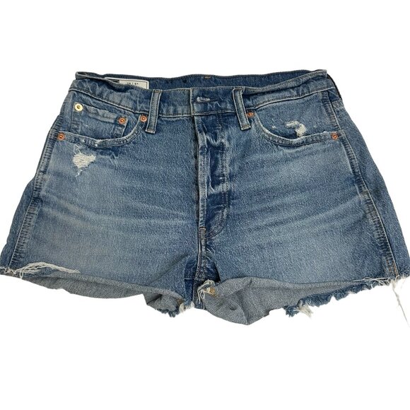Gap High Rise Cheeky Distressed Shorts, Medium Wash Blue, Size 28 - Picture 3 of 8